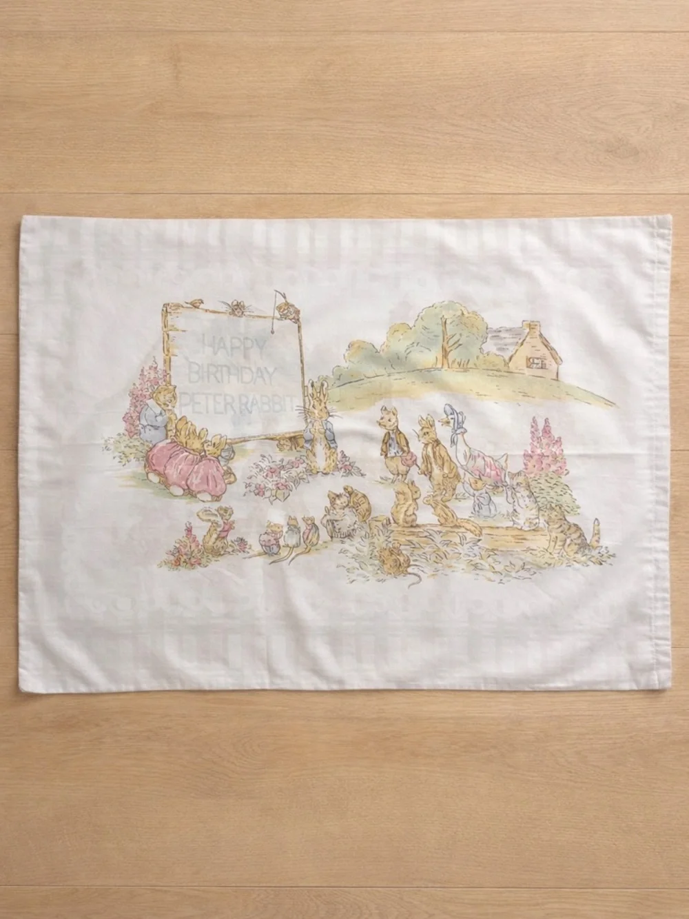 Vintage Cannon Peter Rabbit Birthday Pillowcase Beatrix Potter USA